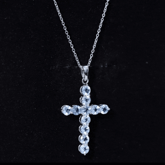 Womens Cross Necklace with Sky Blue Topaz