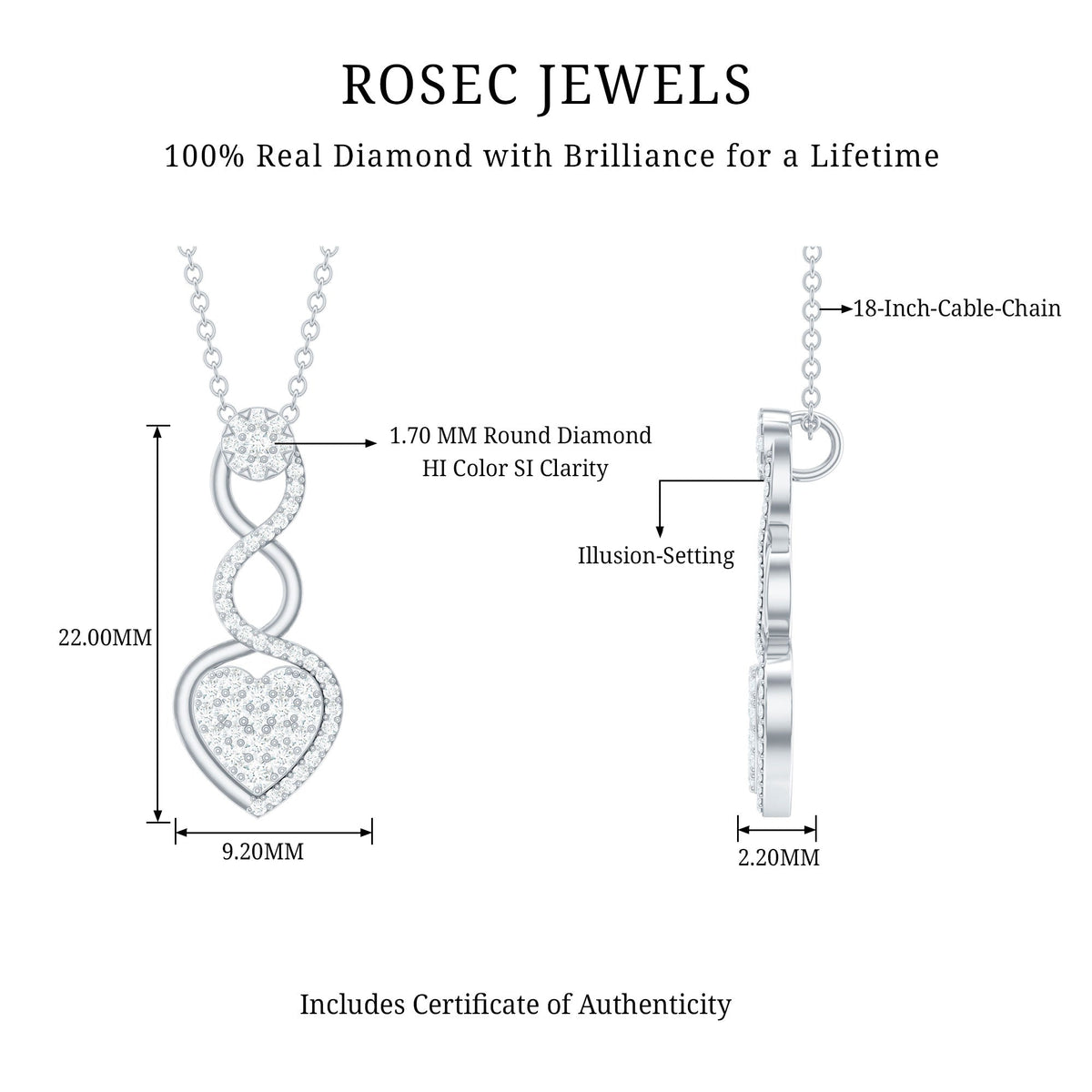 Natural Diamond Infinity Heart Pendant Necklace
