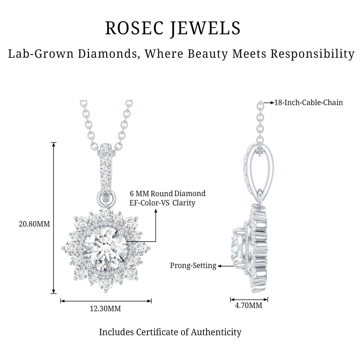 Certified Lab Grown Diamond Wedding Necklace With Chain