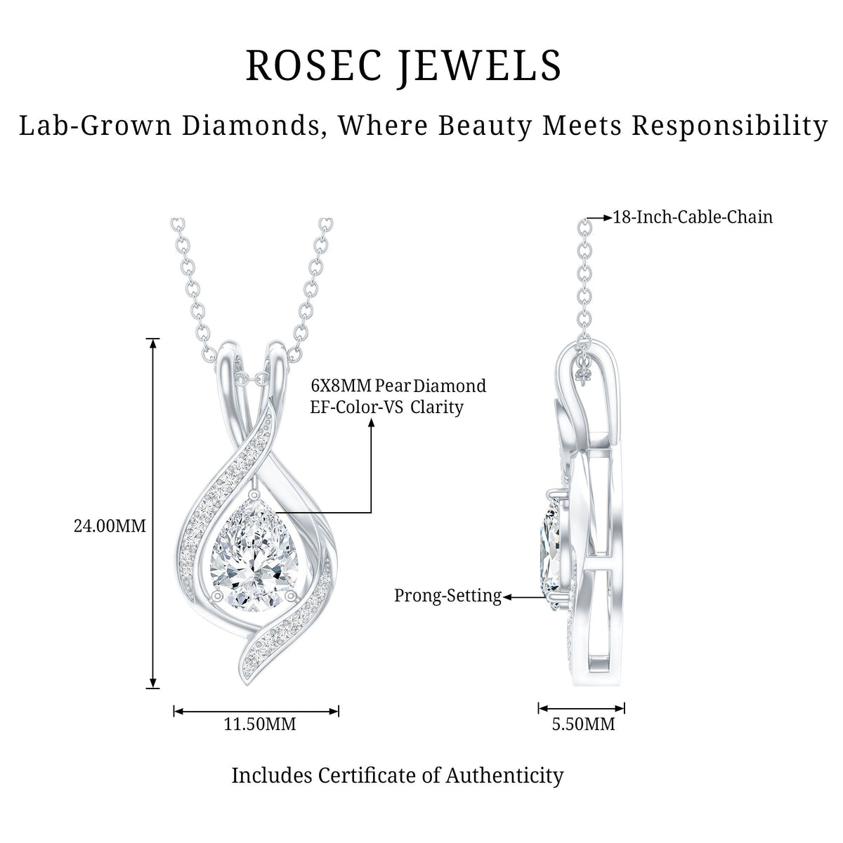 Lab Grown Diamond Teardrop Bridal Wedding Necklace
