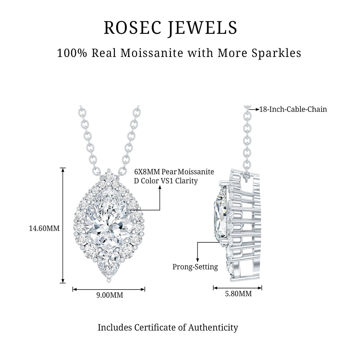 Certified 1.3 Carat Moissanite Teardrop Necklace for Wedding