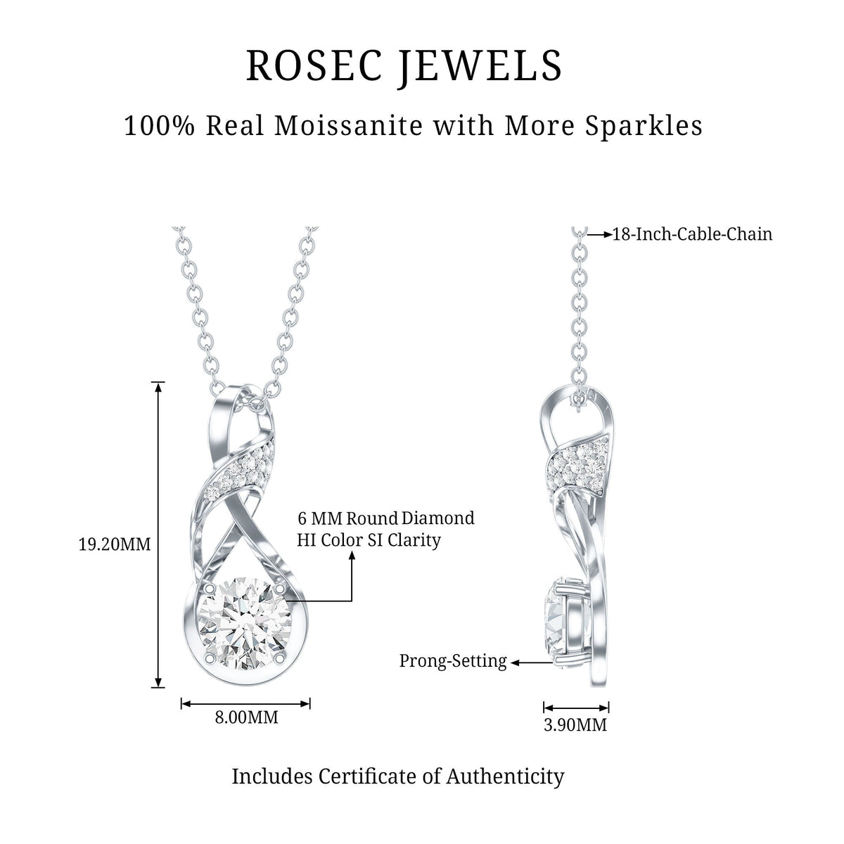 Certified Moissanite Infinity Necklace with Chain