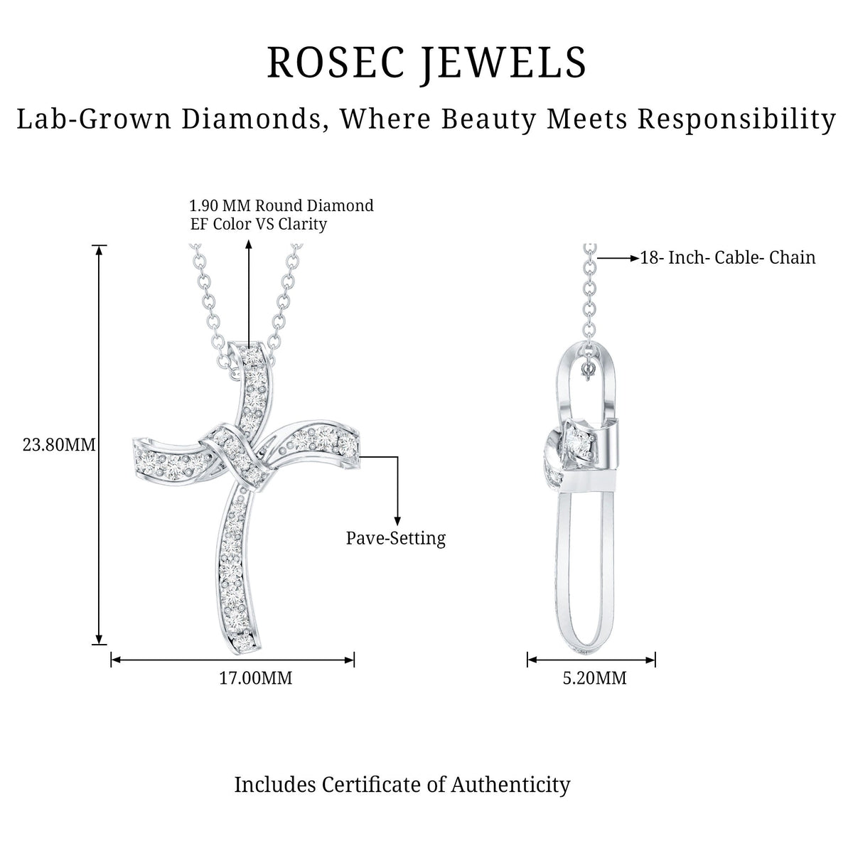 Certified Moissanite Unique Cross Necklace in Sterling Silver