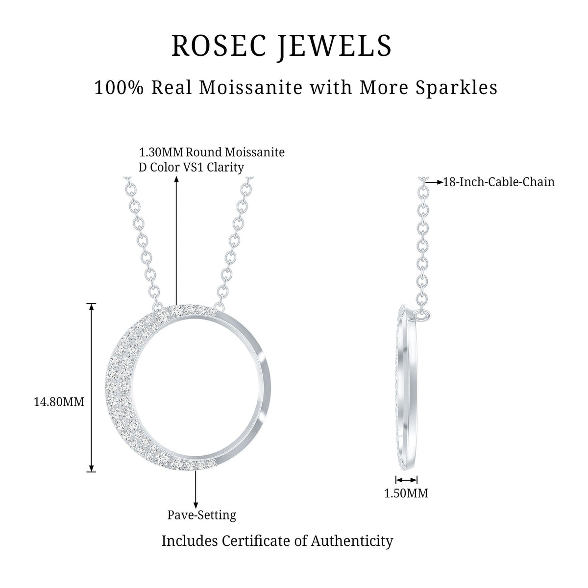 Moissanite Circle of Life Necklace with Silver Chain
