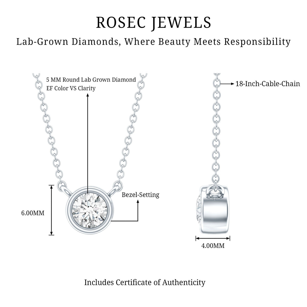 Half Carat Lab Grown Diamond Solitaire Necklace in Sterling Silver
