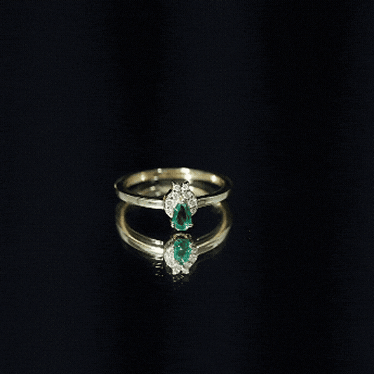 Womens Lab Grown Emerald and Diamond Promise Ring in Silver