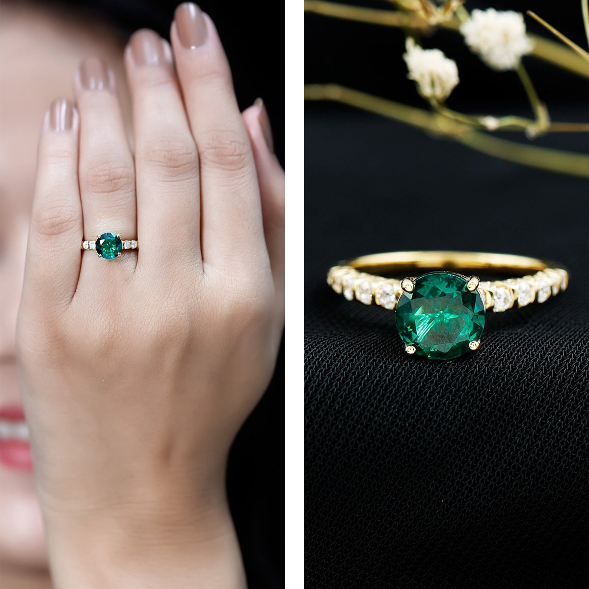 Womens Lab Grown Emerald Engagement Ring with Diamonds