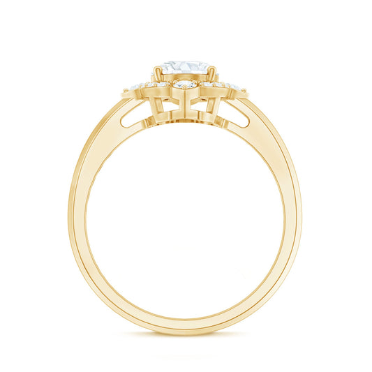 Vintage Style Oval Shaped Moissanite Halo Engagement Ring
