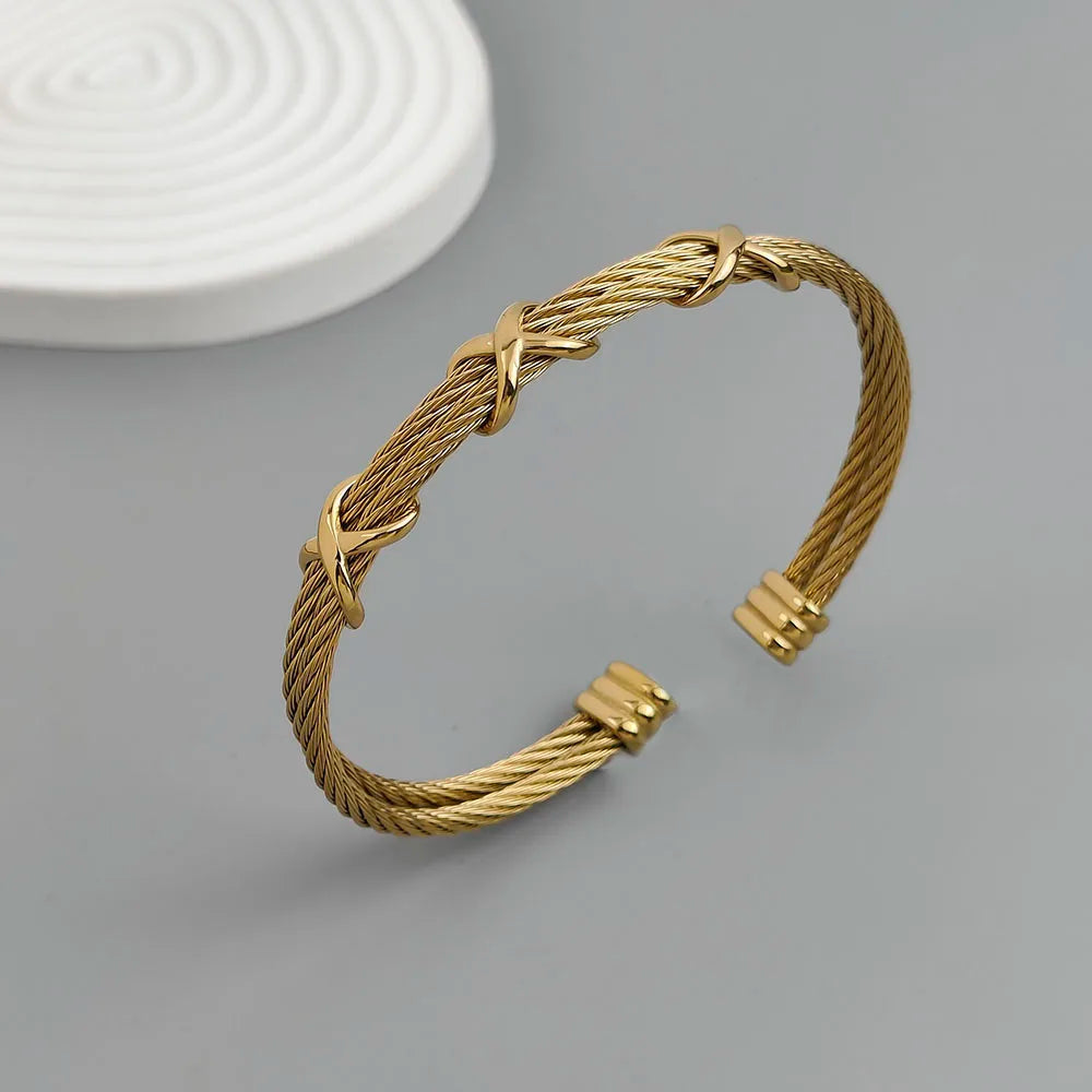 Original double-layer steel wire cross gold-plated stainless steel women's bracelet, waterproof and rust-free, couple bracelet