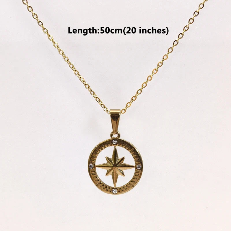 Stainless Steel Polaris Necklace - 18K Gold Plated Round Starry Sky Design, North Star Charm for DIY Jewelry