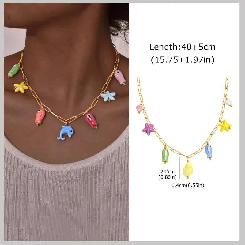 18k Gold Plated Pearl Shell Starfish Necklace | Summer Beach Jewelry for Women