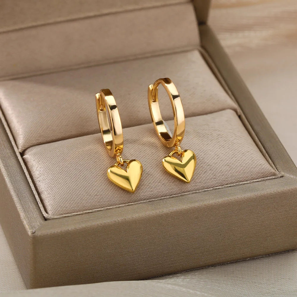 Cute Bow Heart Earrings for Women Stainless Steel Gold Color Heart Stud Earrings 2024 Trend Piercing Jewelry Wedding Party Gift
