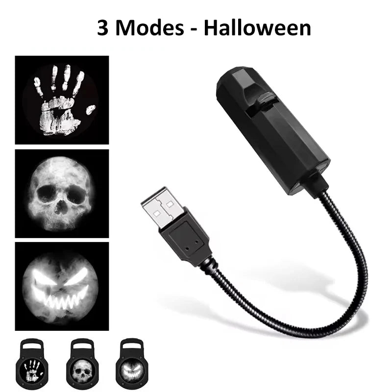 Skull Projection Lamp | Switchable Pattern LED Night Light with USB Power