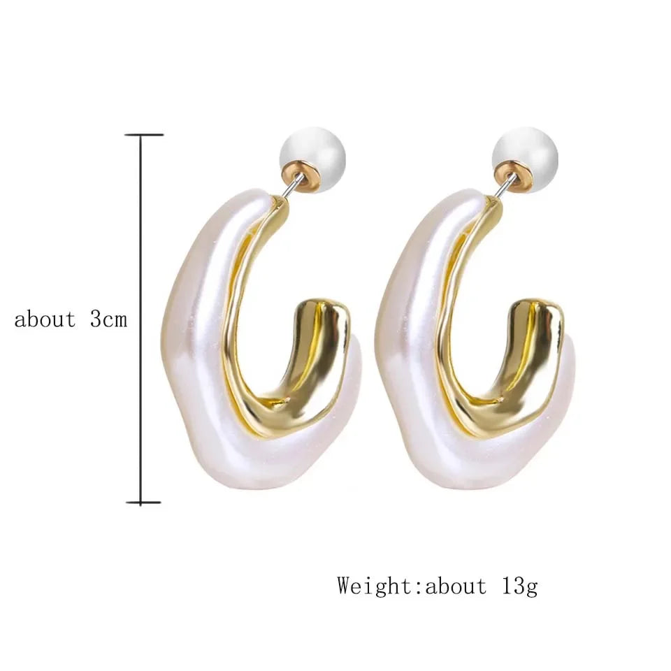 Yupsk New Design Irregular Metal Pearl Earrings for Women Personalized CC Shape Hoop Earring Korean Fashion Jewelry