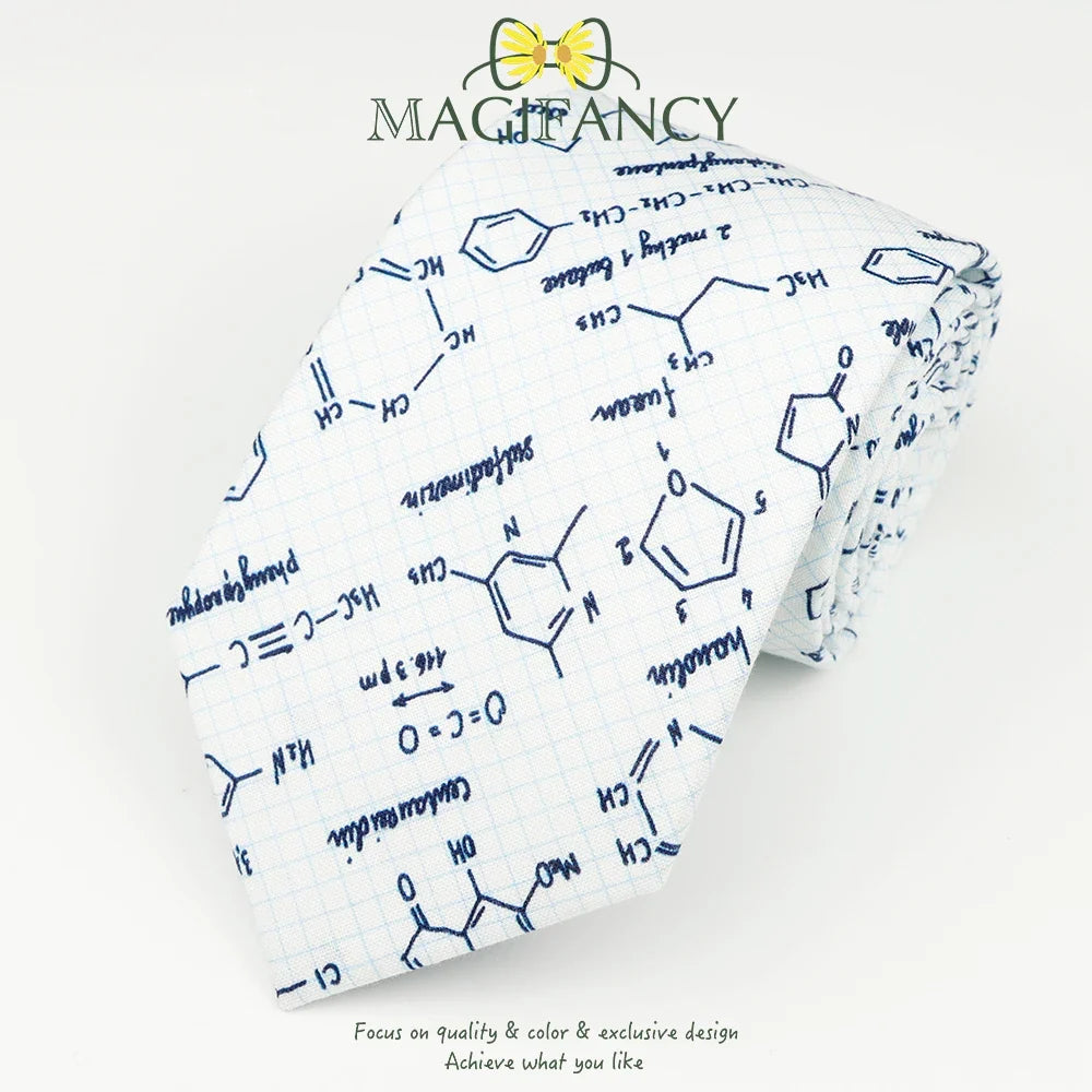 100%Cotton 8cm Tie Math Sciences Astronomy Physical Chemistry Men College Academy Institute School Cosplay Gift Cravat Accessory