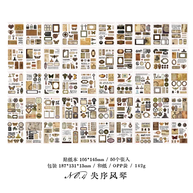 Vintage Collage Stickers Pack | 50 Retro Washi Paper Decals for Junk Journaling