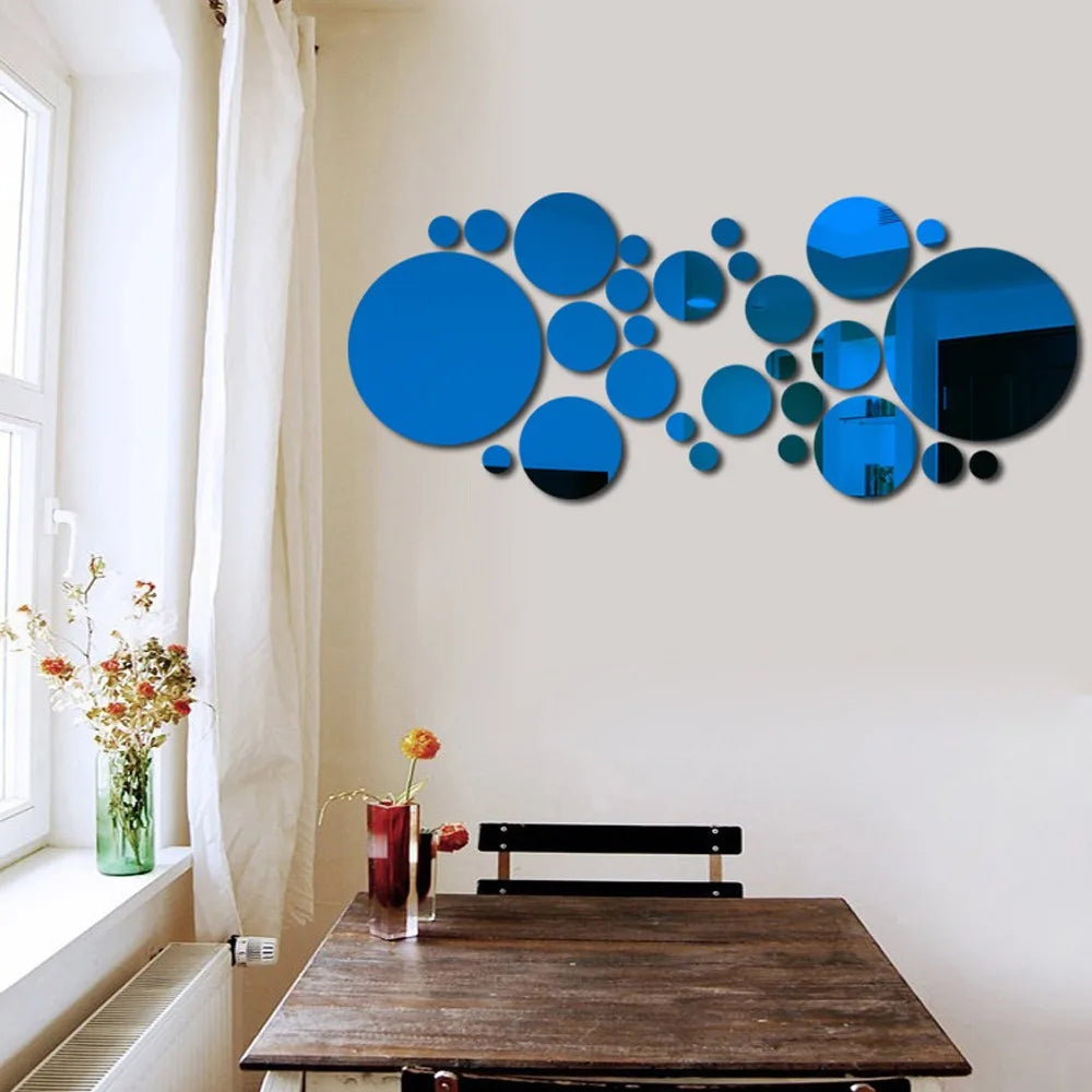 26pcs Round Acrylic Mirror Stickers | Self-Adhesive Removable Wall Decor for Bathroom and Kitchen