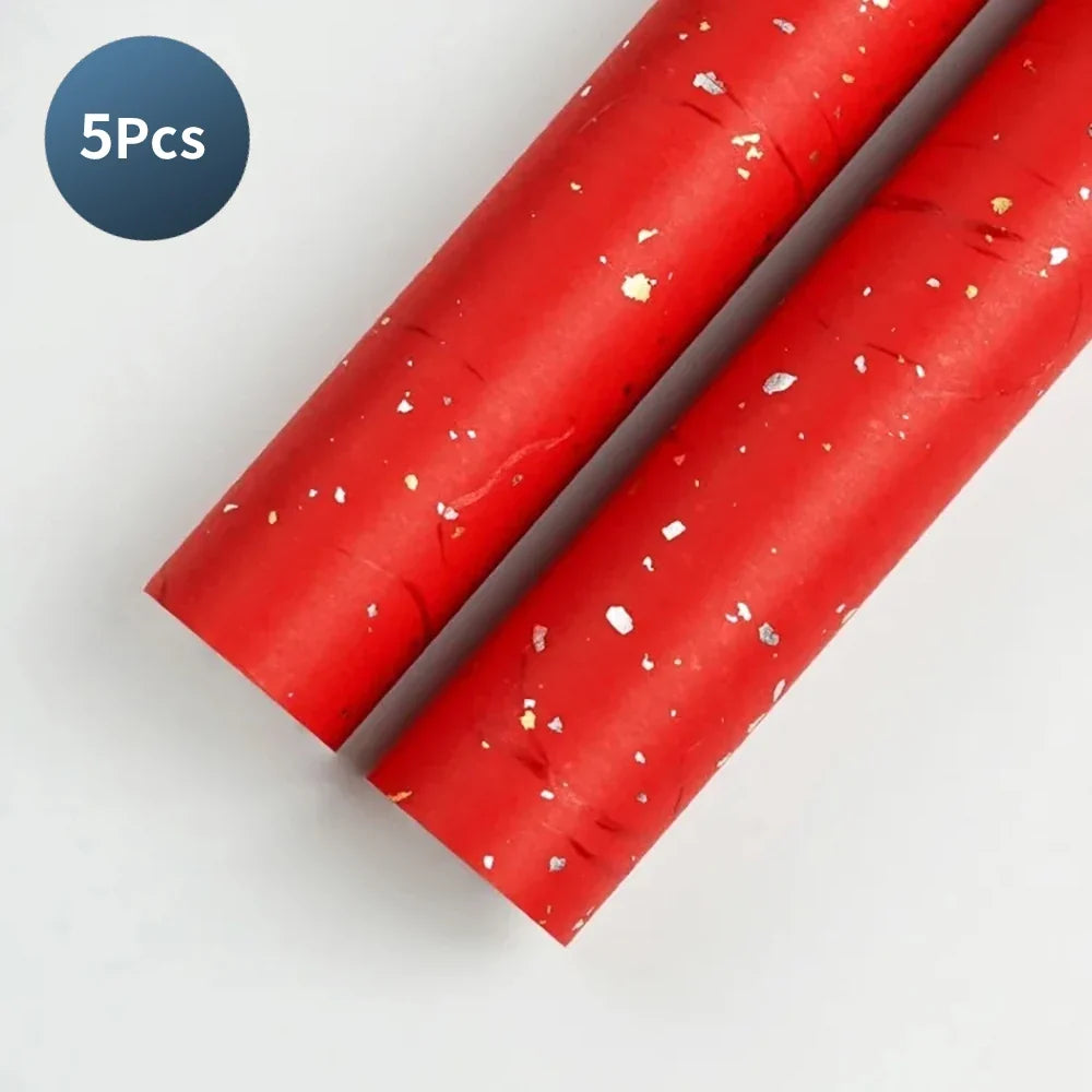 Korean Floral Wrapping Paper Set | 5 Sheets with Gold and Silver Sparkles