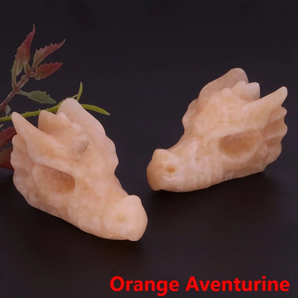 Dragon Head Statue Natural Gemstone - Orange Aventurine