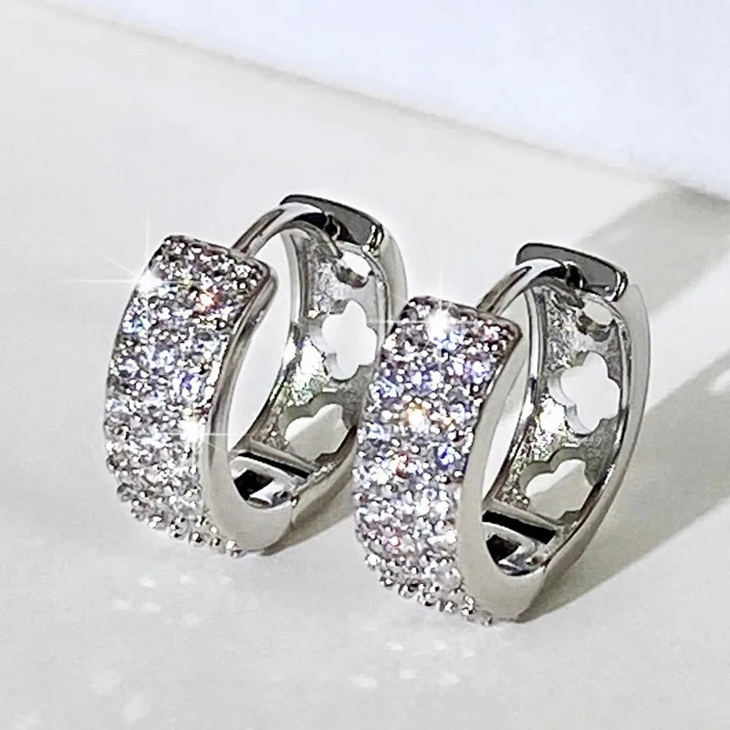 Shiny White Zircon Hoop Earrings | Simple Daily Wear for Women and Men