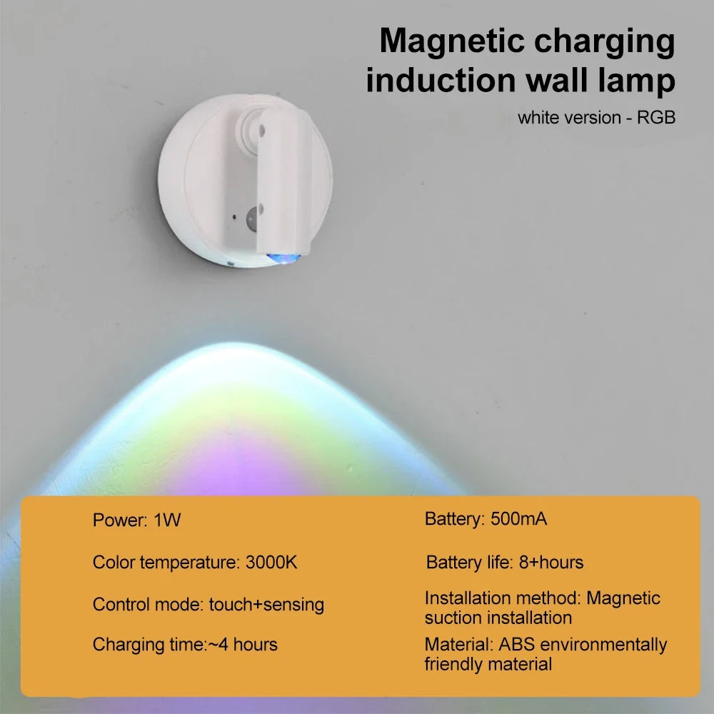 RGB Night Light with Magnetic Base | USB Rechargeable Dimmable LED Wall Lamp