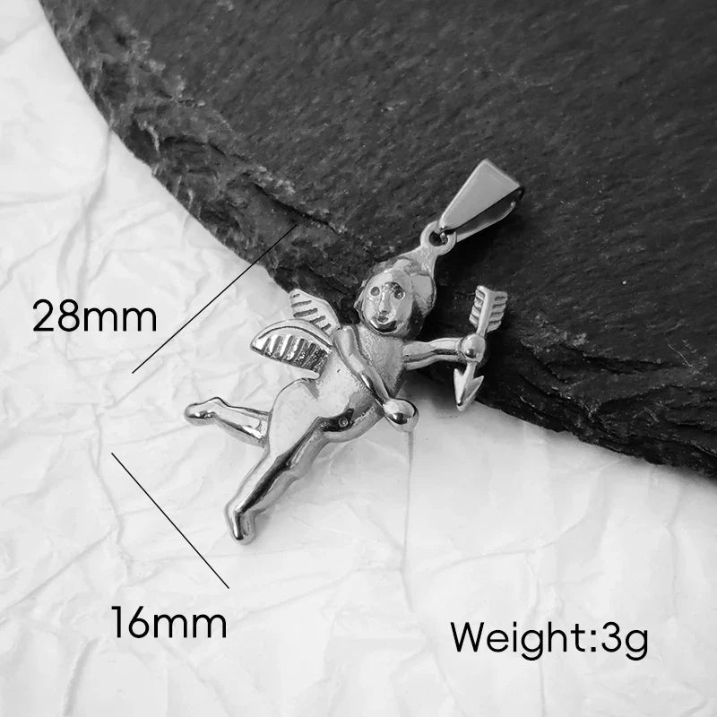 Vintage Stainless Steel Cupid Charm Pendant Necklace Waterproof 18K Gold Plated Necklace Unisex Jewelry Gift