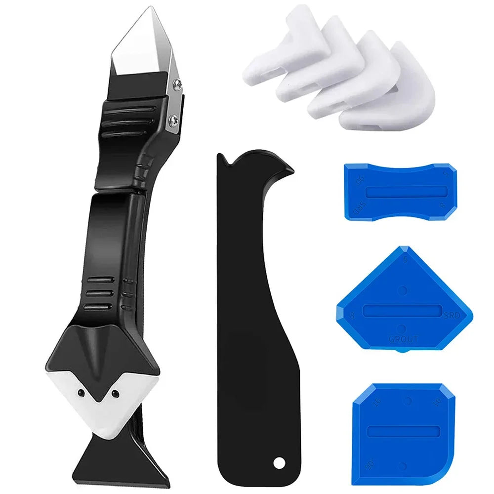 5in1 Silicone Scraper Squeegee Glue Remover Tool Kit | Multifunctional Caulking & Grout Tool Set