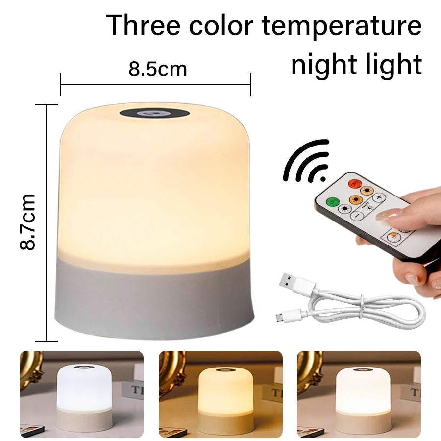 LED Table Lamp with Remote and Touch Control | Dimmable Rechargeable Night Light for Bedroom Decor