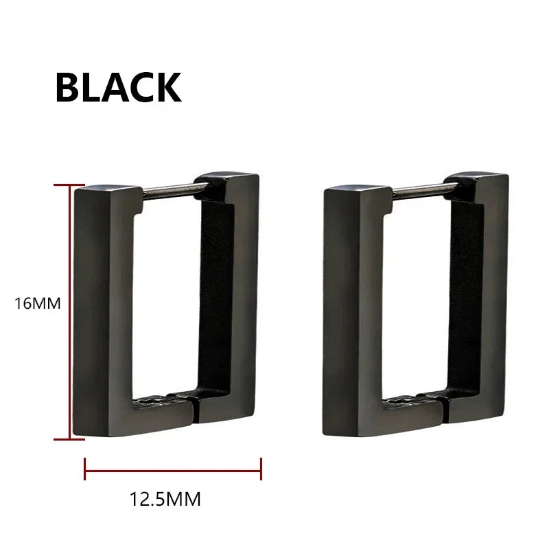Geometric Stainless Steel Square Triangle Hoop Earrings | Unisex Punk Hip Hop Jewelry