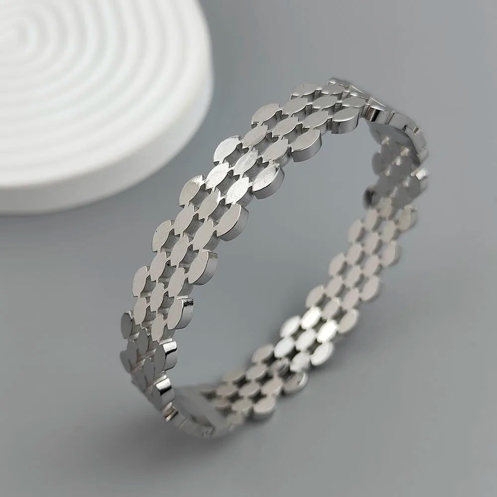 New honeycomb hollow gold-plated stainless steel bracelet, high quality waterproof silver bracelet, couple jewelry