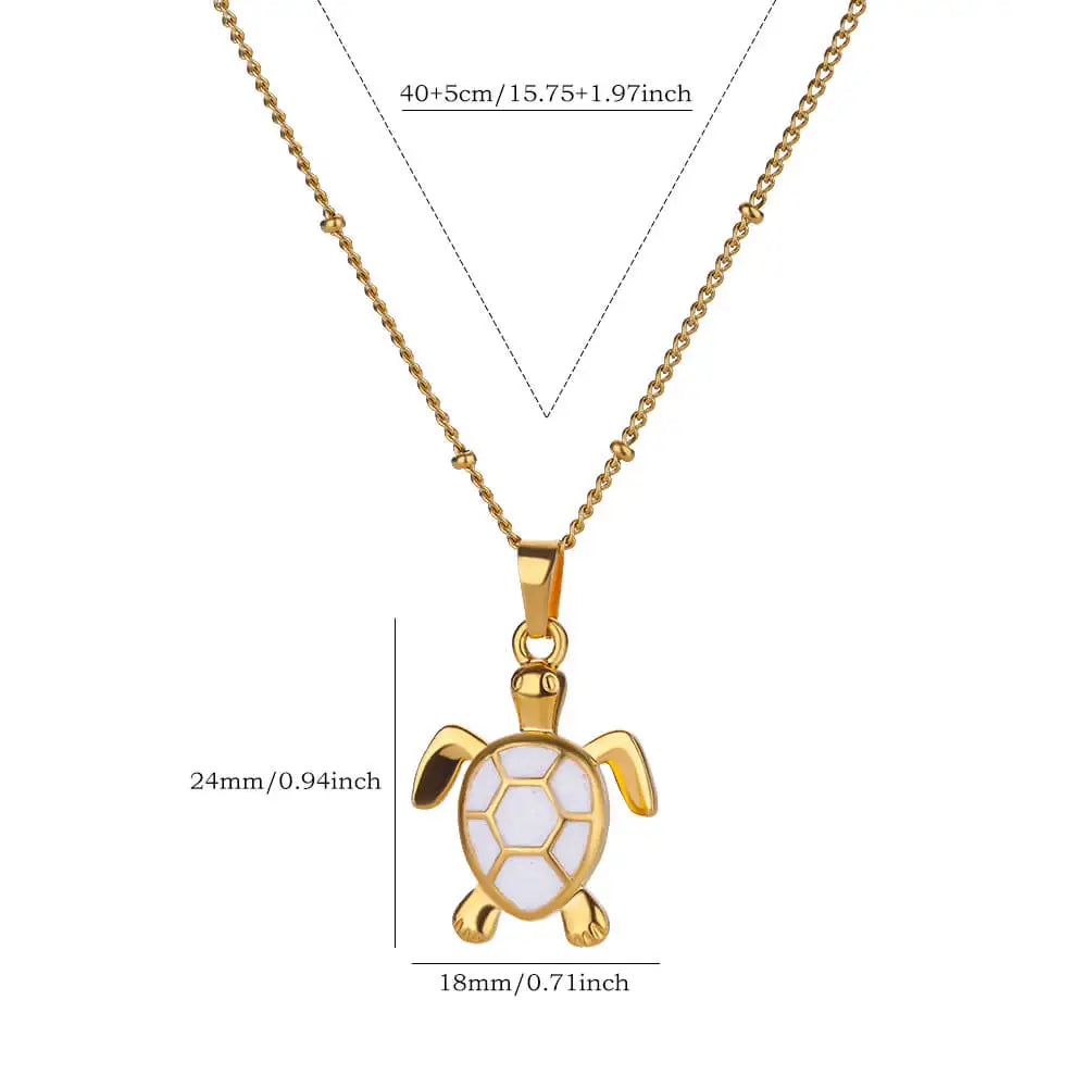 Colored Turtle Pendant Necklace for Women Summer Beach Female Charm Necklace Beads Chain Cute Stainless Steel Jewelry collar