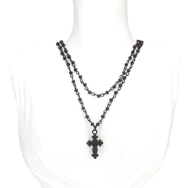 2Pcs/Pack necklace Set cross Crystal Necklace Female Retro Sweet Cool Style Double Layer Pendant Collarbone Chain Jewelry