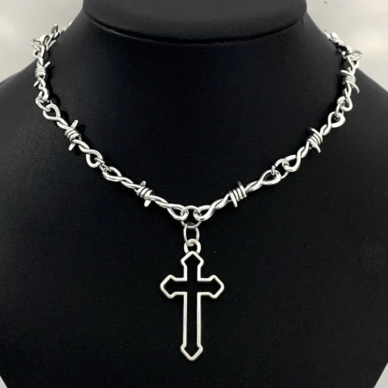 Barbed Wire Choker Necklace | Gothic Punk Thorns Chain for Women