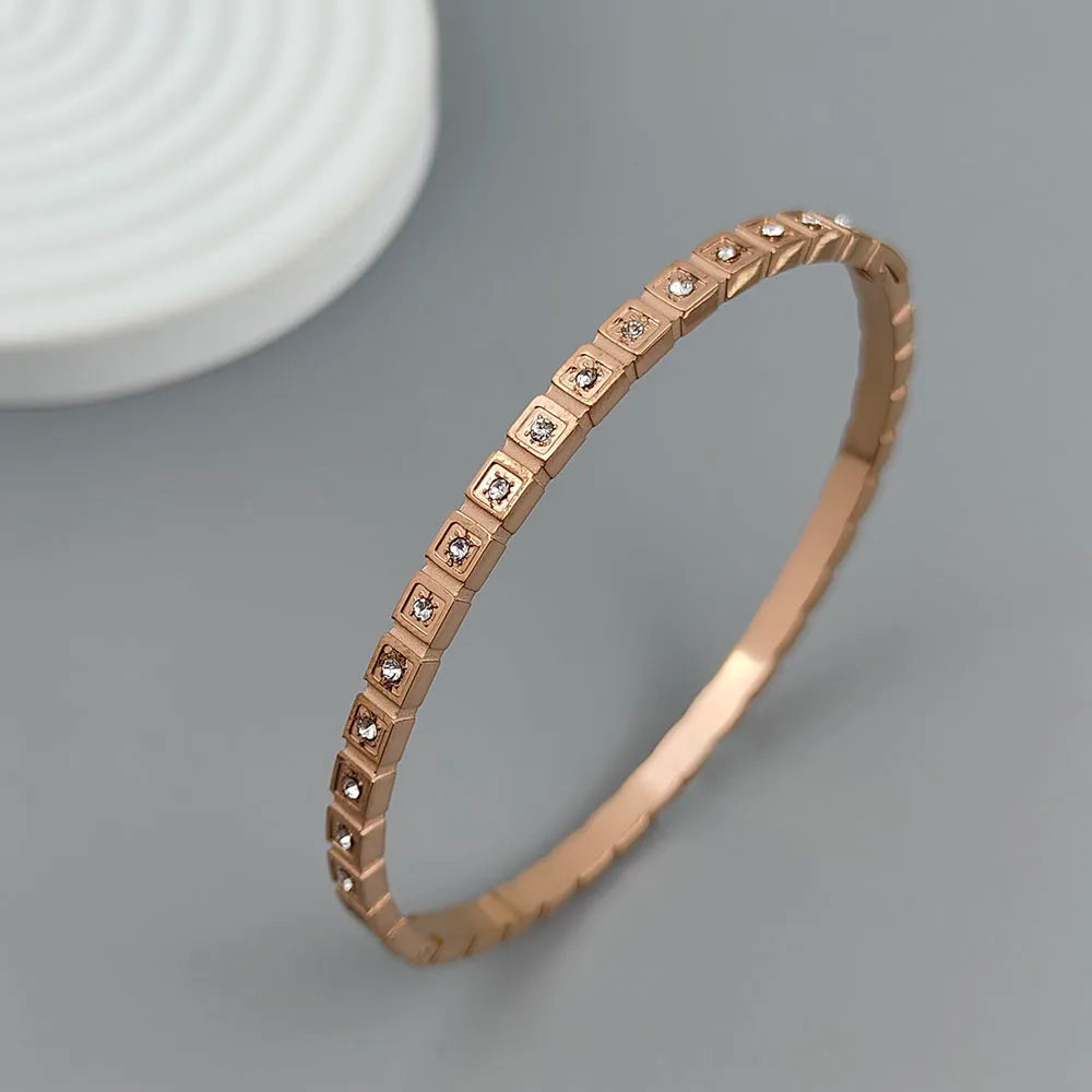 Classic square zircon gold-plated stainless steel bracelet 18K, high quality waterproof couple bracelet, wife gift