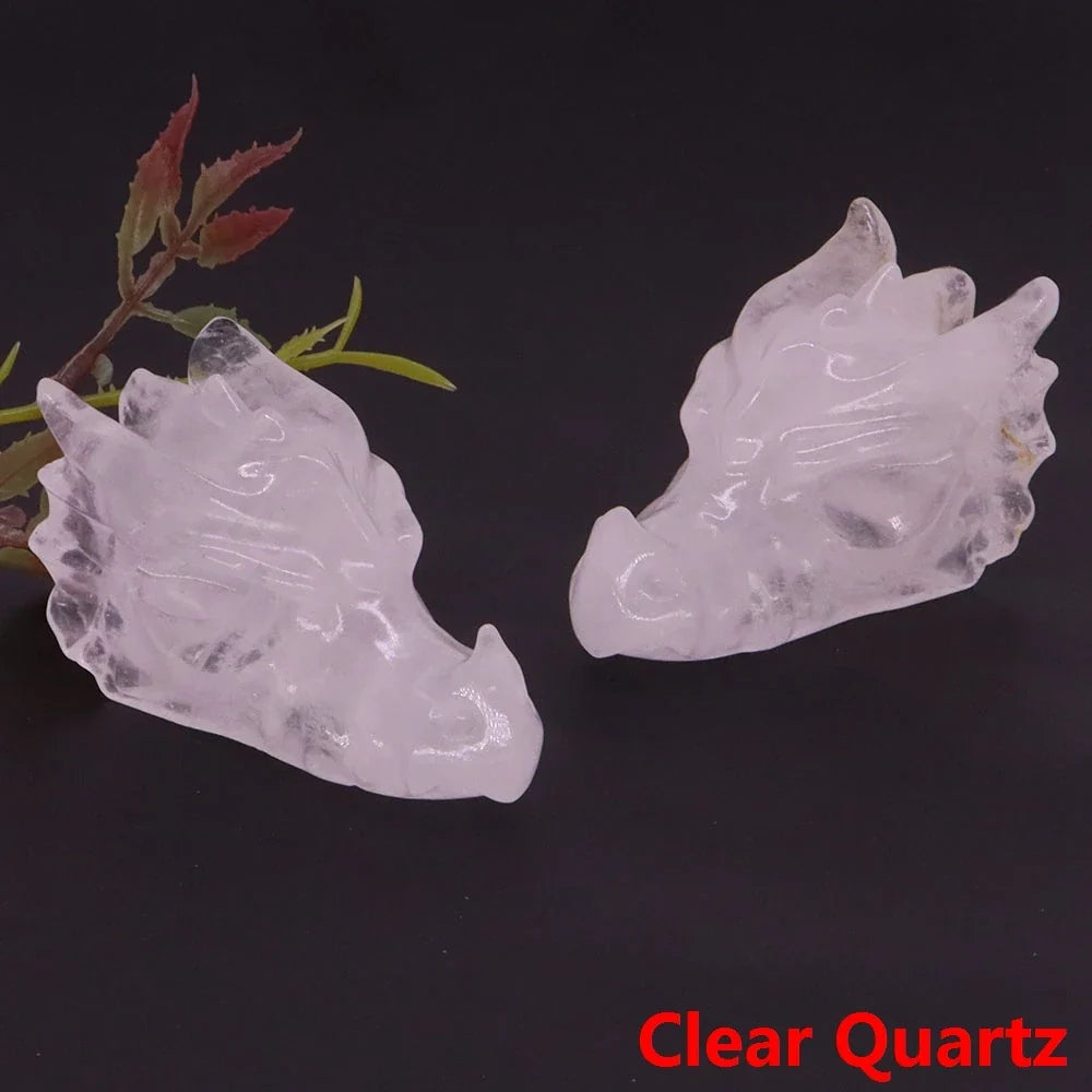 Dragon Head Statue Natural Gemstone - Clear Quartz