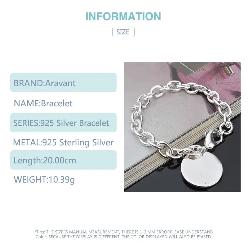 Aravant 925 Silver Round Bracelet Chains For Women Fashion Wedding Jewelry Accessories