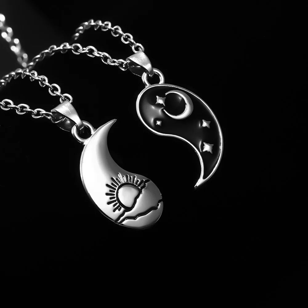 2 PCS Best Friends Necklace Jewelry Yin Yang Tai Chi Pendant Couples Paired Necklaces&Pendants Unisex Lovers Valentine's Gift
