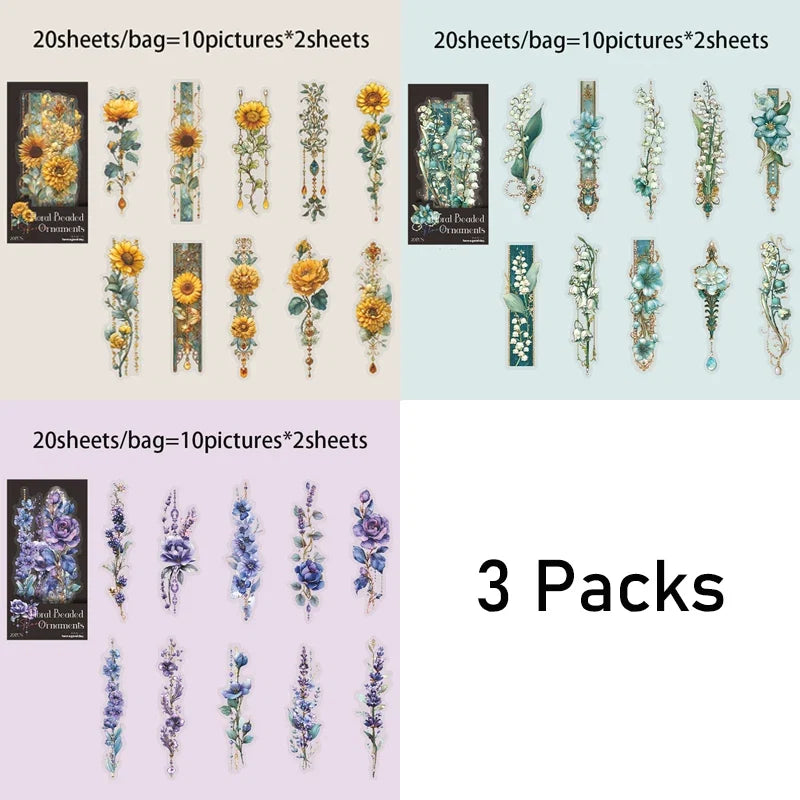 Mr. Paper 3-Pack Floral Bead Vintage PET Stickers | Creative Journaling and Scrapbooking Supplies