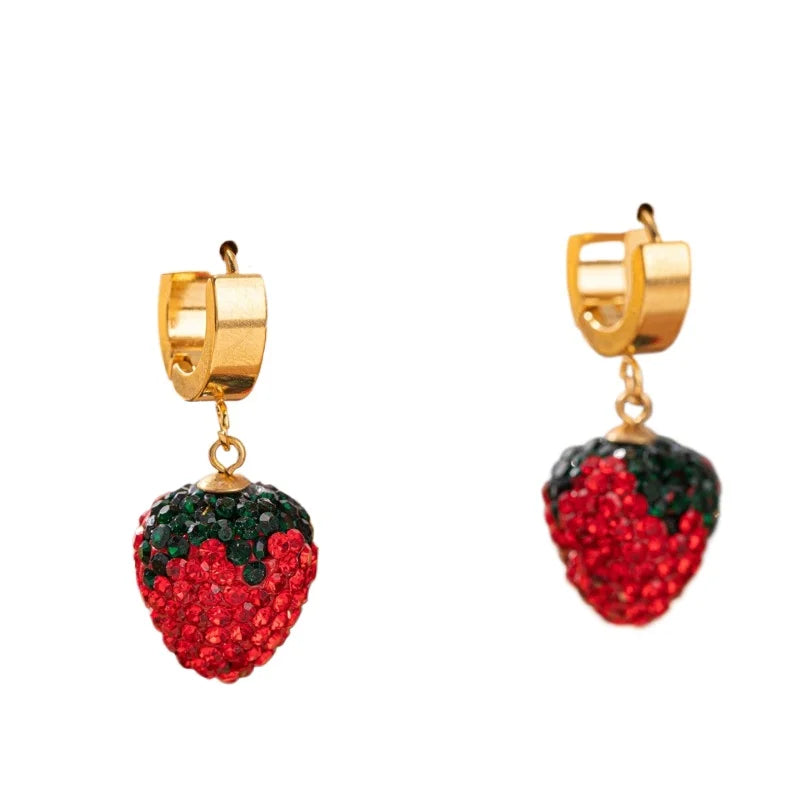 1pair Adjustable Zircon Ear Buckles Stainless Steel Strawberry Style Fashionable Wedding Ceremony Birthday Daily Jewelry