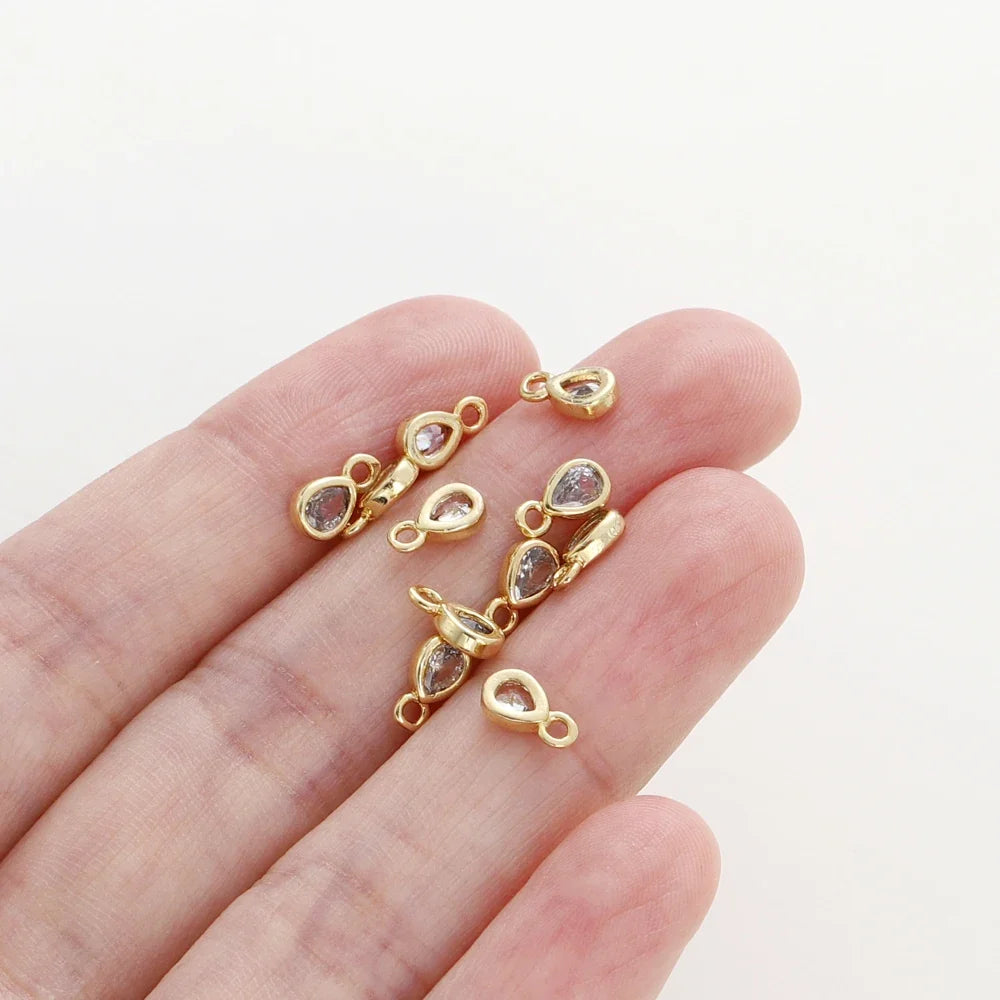 5/10pcs/lot Water-Drop Shape Pendants Wholesale 18K Gold Plated Cubic Zirconia Charm Pendants For DIY Necklace Jewelry Making