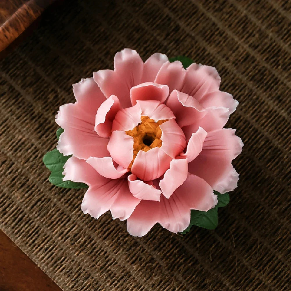 Peony Flower Incense Holder | Decorative Ceramic Incense Burner
