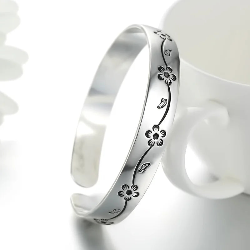 925 Sterling Silver Flower Open Bracelet For Women Luxury Quality Jewelry Wholesale Jewellery