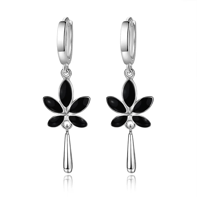Retro Creative black Maple Leaf Eardrop New Trendy 925 Sterling Silver Earrings For Women Ear Jewelry Girl Valentine's Day Gifts