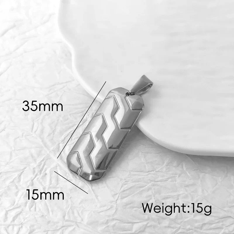 Hot Sale 18K Gold Plated Stainless Steel Mens Jewelry Classic Men's Necklace Square Tire Patterns Pendant Hip Hop Necklace