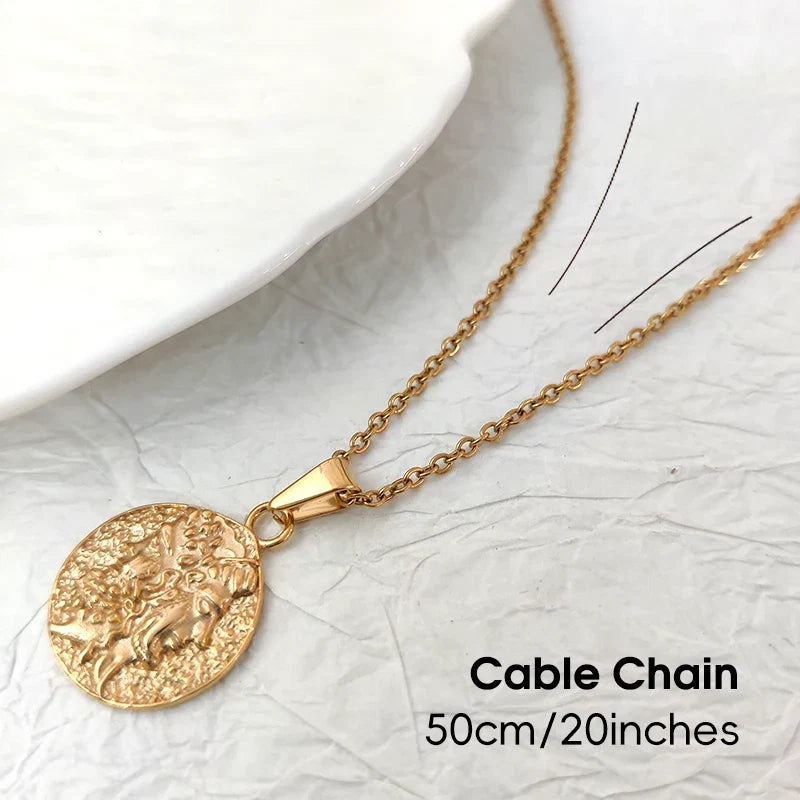 Face Off Pendant Necklace With 18k Gold Plated Handcrafted Zeus Herra Janiform Head Greek Mythology Coin Necklace Jewelry Gift