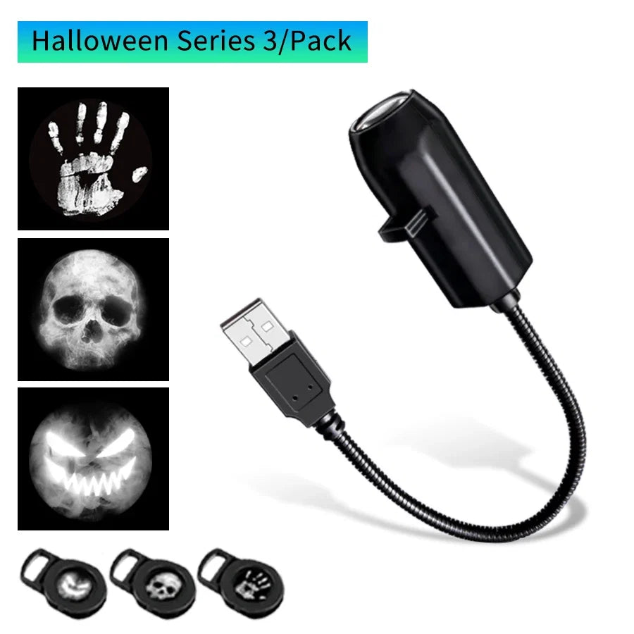 Halloween LED Projection Night Light | Pumpkin Moon Ceiling Lamp with USB
