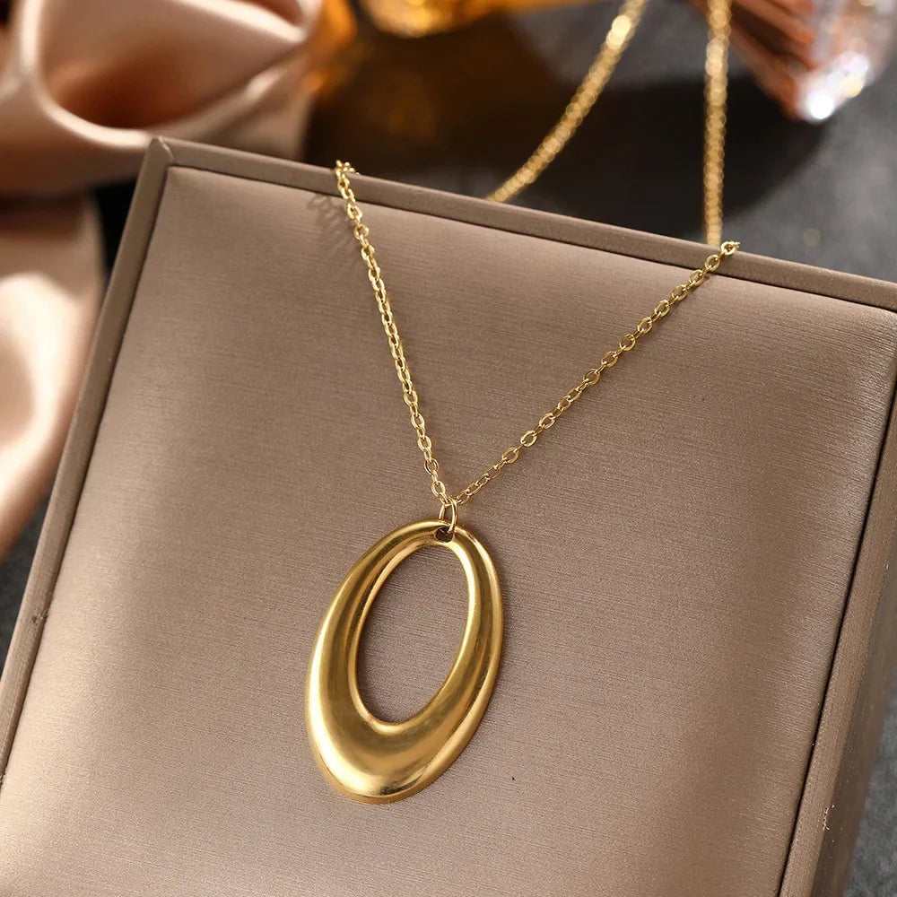 DOTIFI Stainless Steel Delicate Hollow Arc Circle Geometric Pendant Necklace Female Fashion Minimalist Commuter Long Necklace