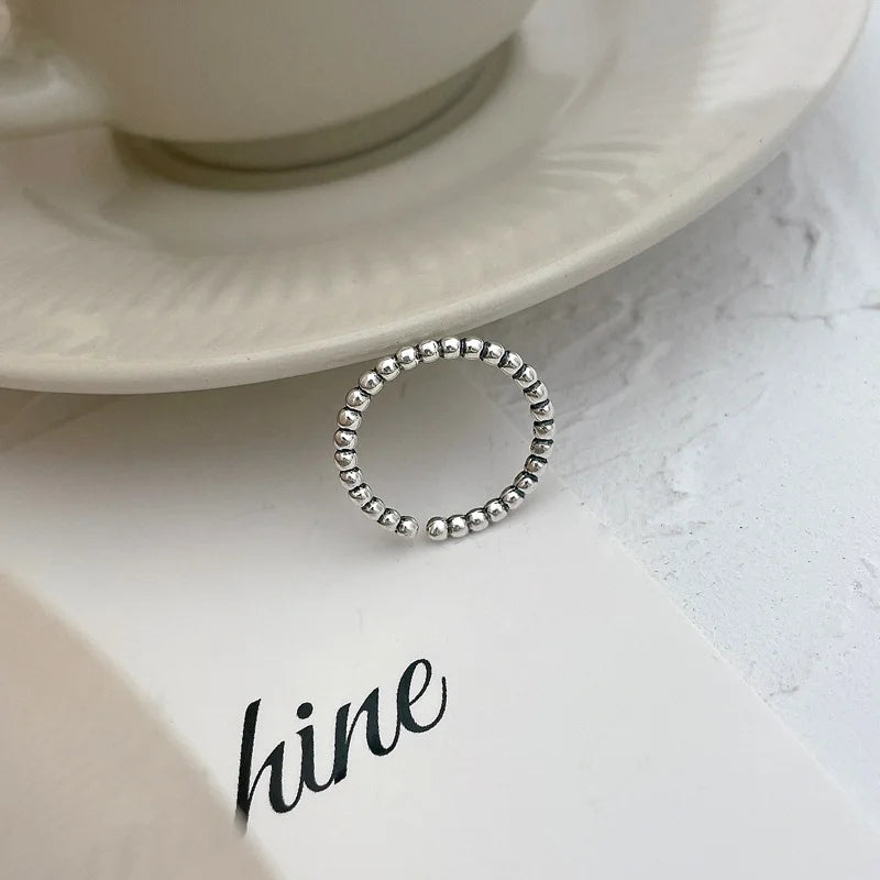 VENTFILLE 925 Sterling Silver Geometric Multilayer Round Bead Ring | Fashion Punk Temperament Jewelry