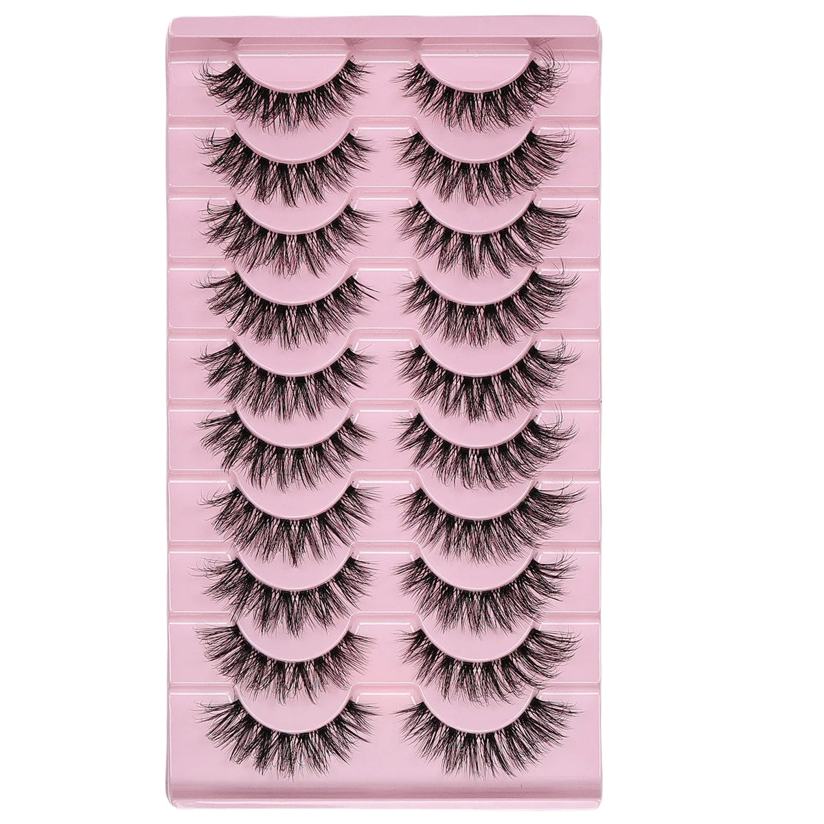 10 Pairs Natural Fluffy False Eyelashes Wispy Lashes | 3D Volume Strip Lashes D Curl Fake Eyelashes with Clear Band