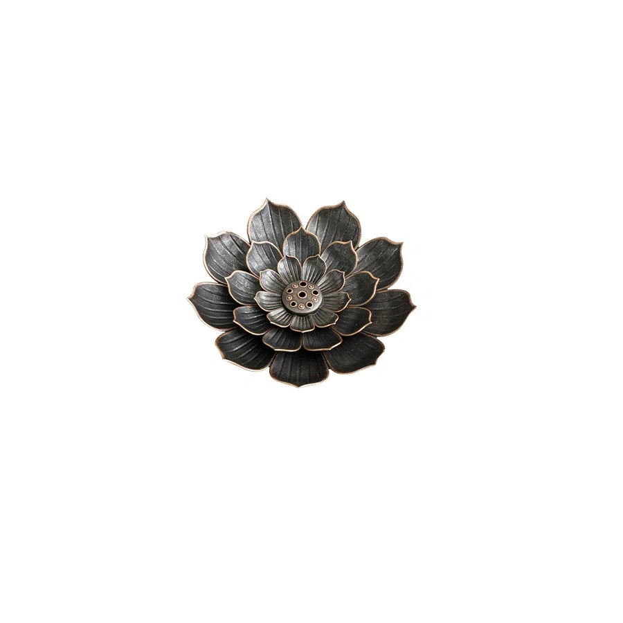 2in1 Alloy Incense Burner | Metal Sandalwood Stick Holder with Zen Lotus Design